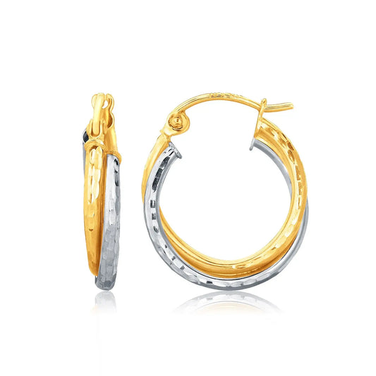 14k Two-Tone Gold Interlaced Hoop Earrings with Hammered TextureMonde Trend