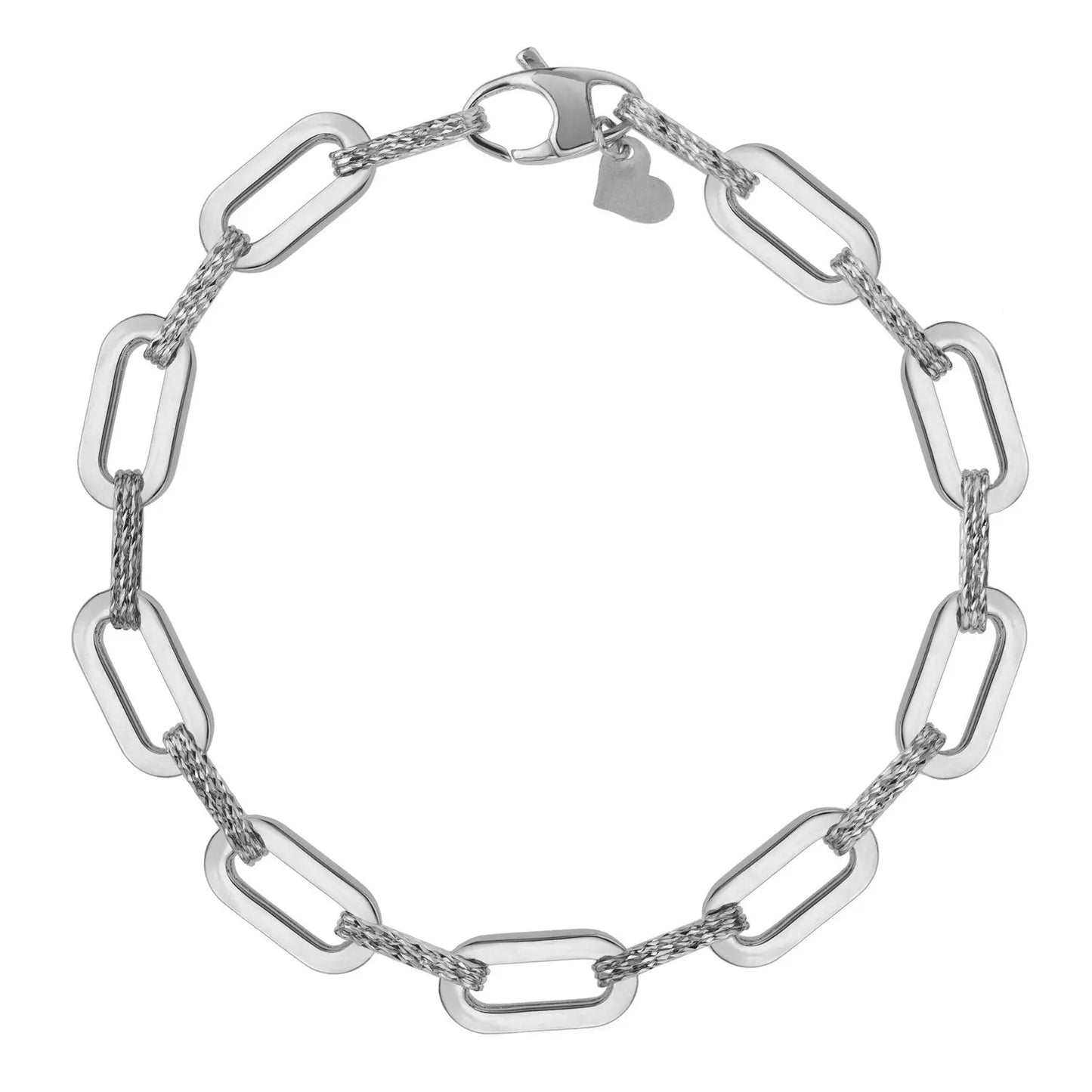 14k White Gold Diamante Paperclip Chain Bracelet (7.00 mm)Monde Trend