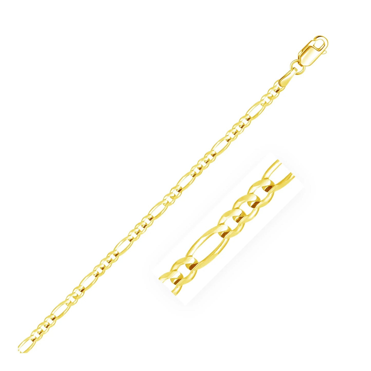 14k Yellow Gold Solid Figaro Bracelet (3.00 mm) RCJ