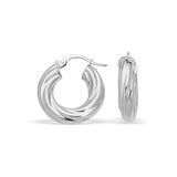 14k White Gold Fancy Twist Hoop EarringsMonde Trend