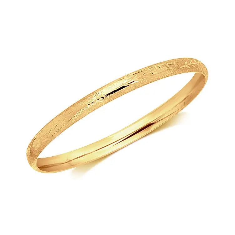 14k Yellow Gold Dome Style Childrens Bangle with Diamond Cuts (5.50 mm) RCJ