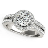 14k White Gold Halo Diamond Engagement Ring With Double Row Band (1 3/8 cttw)Monde Trend