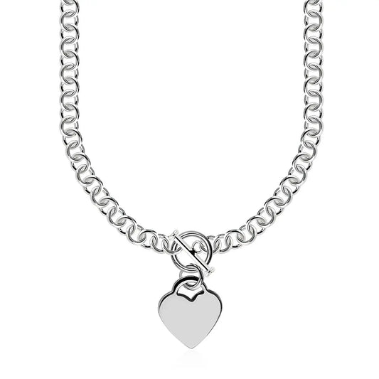 Sterling Silver Rolo Chain  with a Heart Toggle Charm and Rhodium Plating RCJ