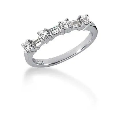 14k White Gold Seven Diamond Wedding Ring Band with Round and Baguette Diamonds RCJ