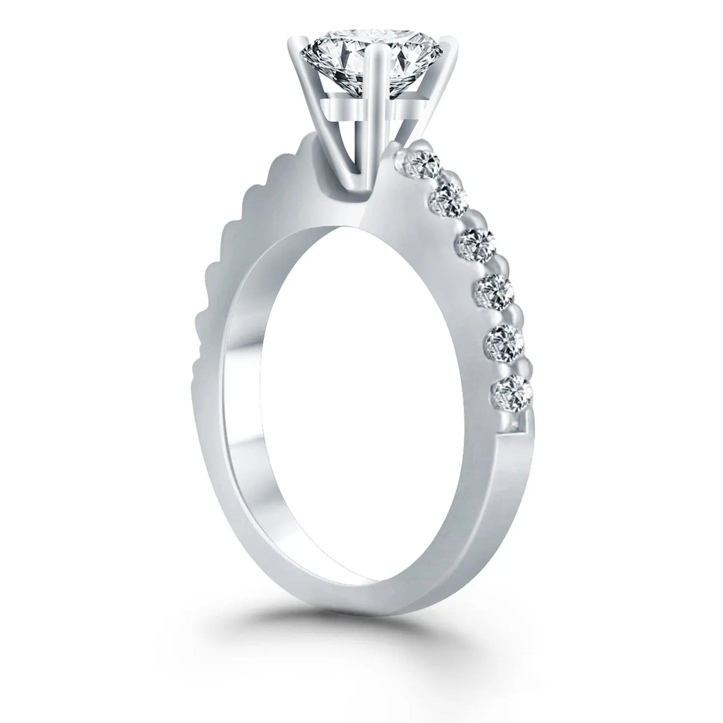 14k White Gold Diamond Micro Prong Cathedral Engagement RingMonde Trend