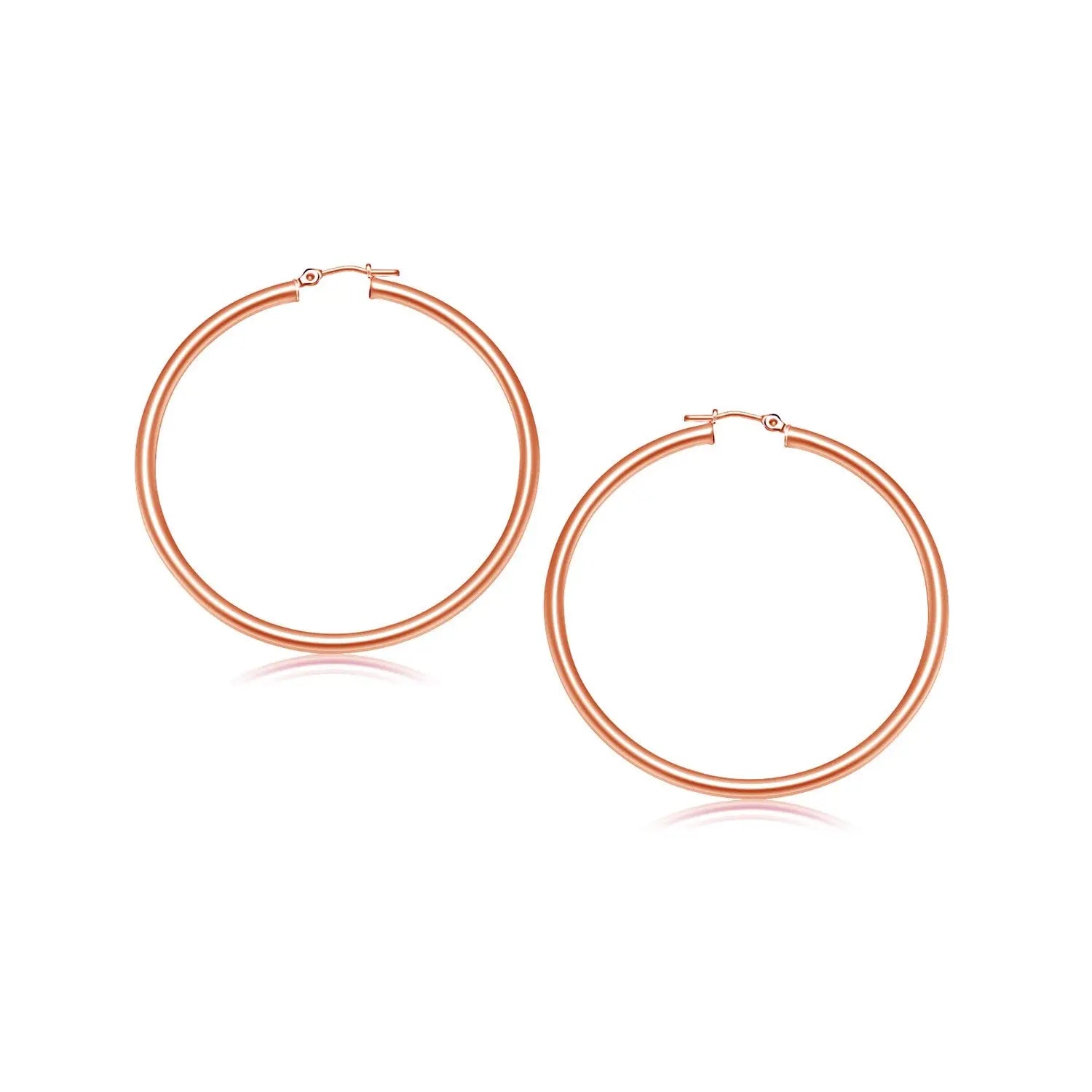 14k Rose Gold Polished Hoop Earrings (3x25mm)Monde Trend