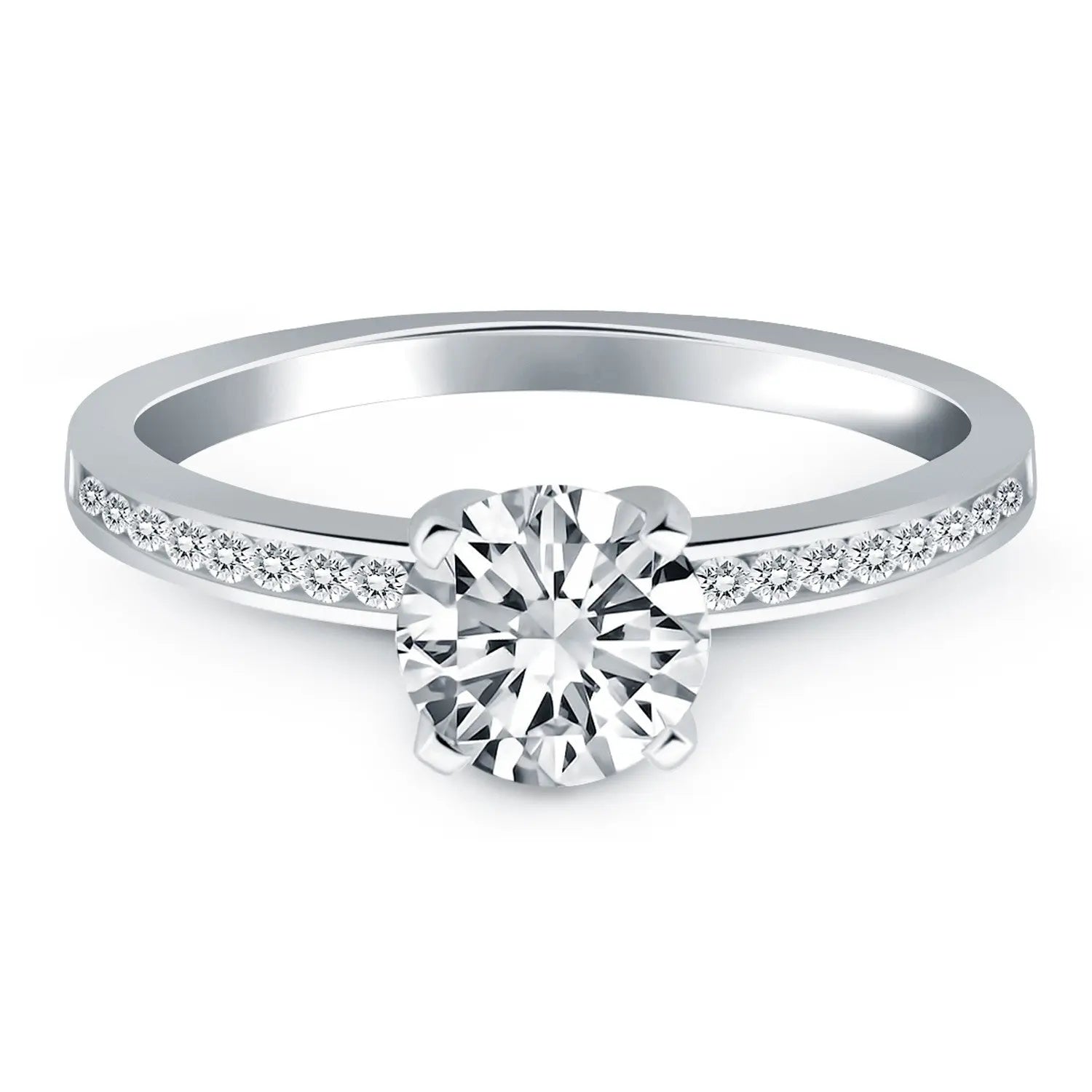 14k White Gold Engagement Ring with Diamond Channel Set BandMonde Trend