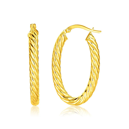 14k Yellow Gold Twisted Cable Oval Hoop Earrings RCJ