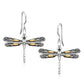 18k Yellow Gold and Sterling Silver Dragonfly Motif Drop Earrings RCJ