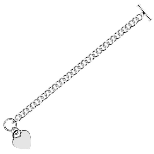 Sterling Silver Rhodium Plated Rolo Style Heart Charmed Chain Bracelet  (7.95 mm) RCJ