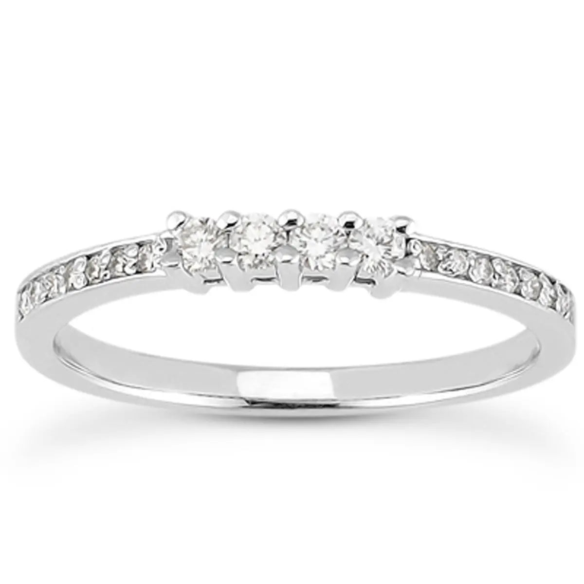 14k White Gold Wedding Band with Pave Set Diamonds and Prong Set Diamonds RCJ