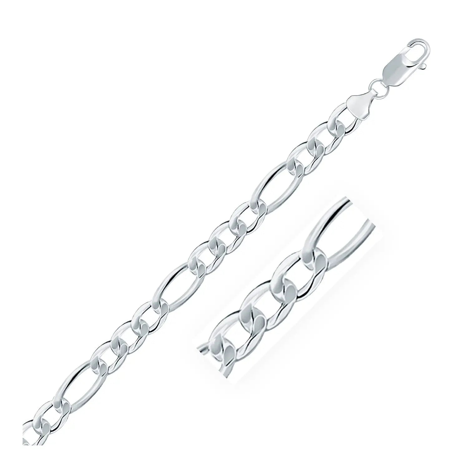 Rhodium Plated Sterling Silver Figaro Style Chain (8.10 mm) RCJ