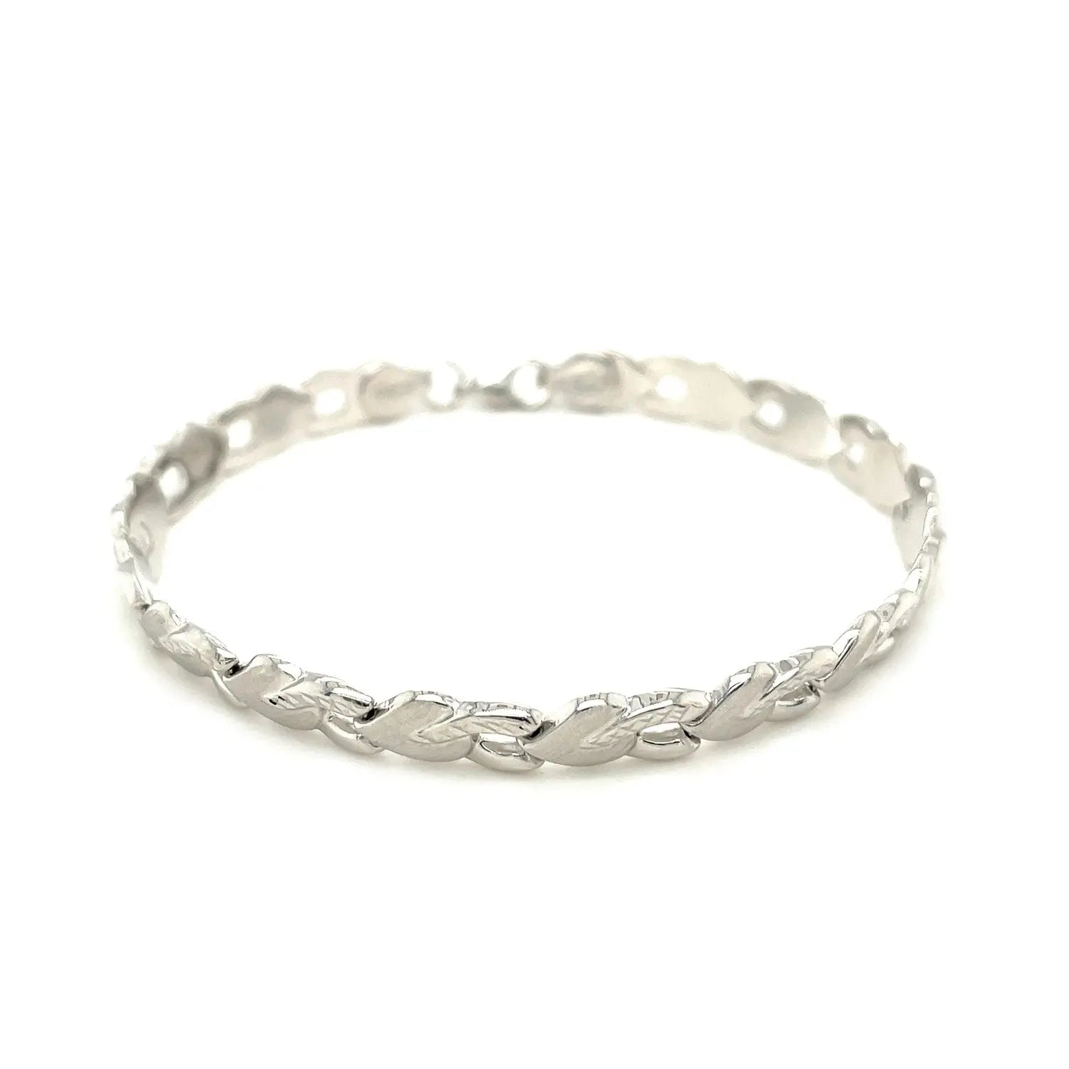 14k White Gold Heart Shape Textured Bracelet (6.35 mm)Monde Trend