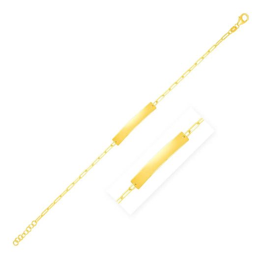 14k Yellow Gold 7 inch Paperclip Chain Bracelet with Bar (2.10 mm) RCJ