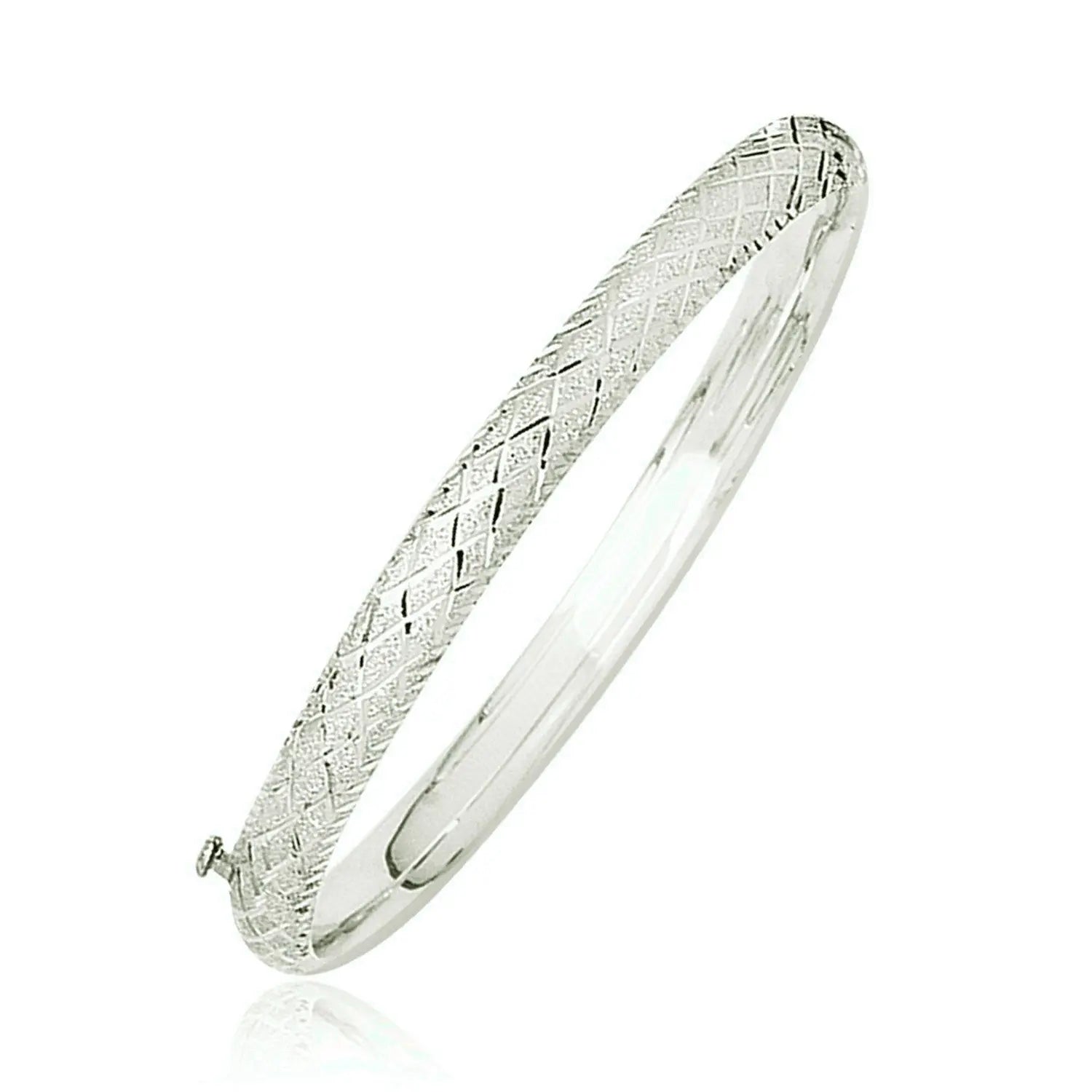 14k White Gold Diamond Carved Bangle (6.00 mm)Monde Trend