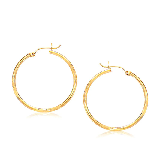 Diamond Cut Slender Large Hoop Earrings in 14k Yellow Gold (2x30mm) RCJ