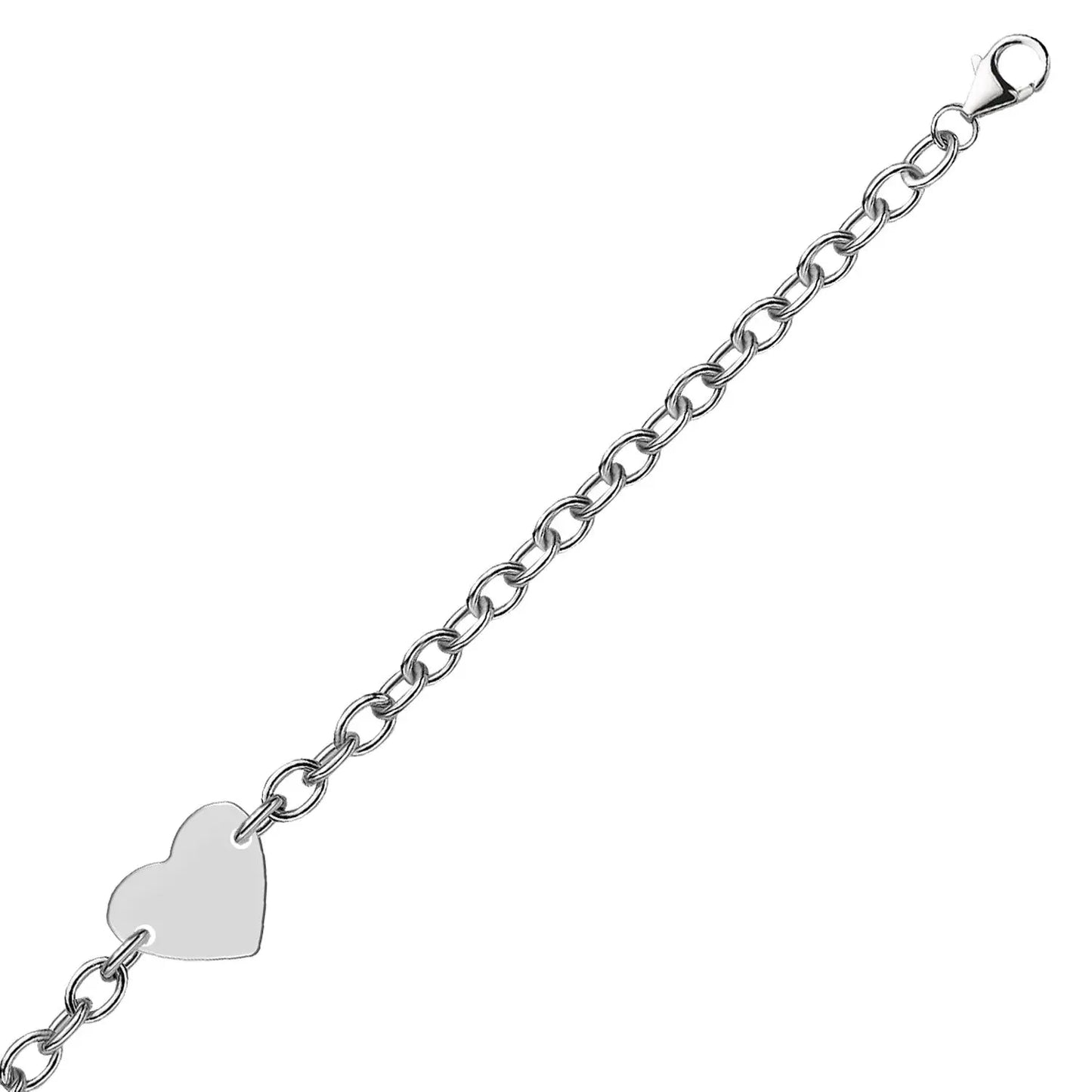 Sterling Silver Rhodium Plated Chain Bracelet with a Flat Heart Station (5.00 mm) RCJ