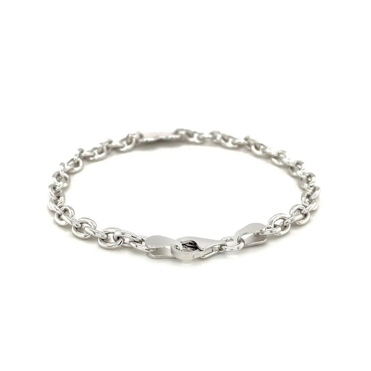 Sterling Silver Rhodium Plated Chain Bracelet with a Flat Heart Station (5.00 mm) RCJ