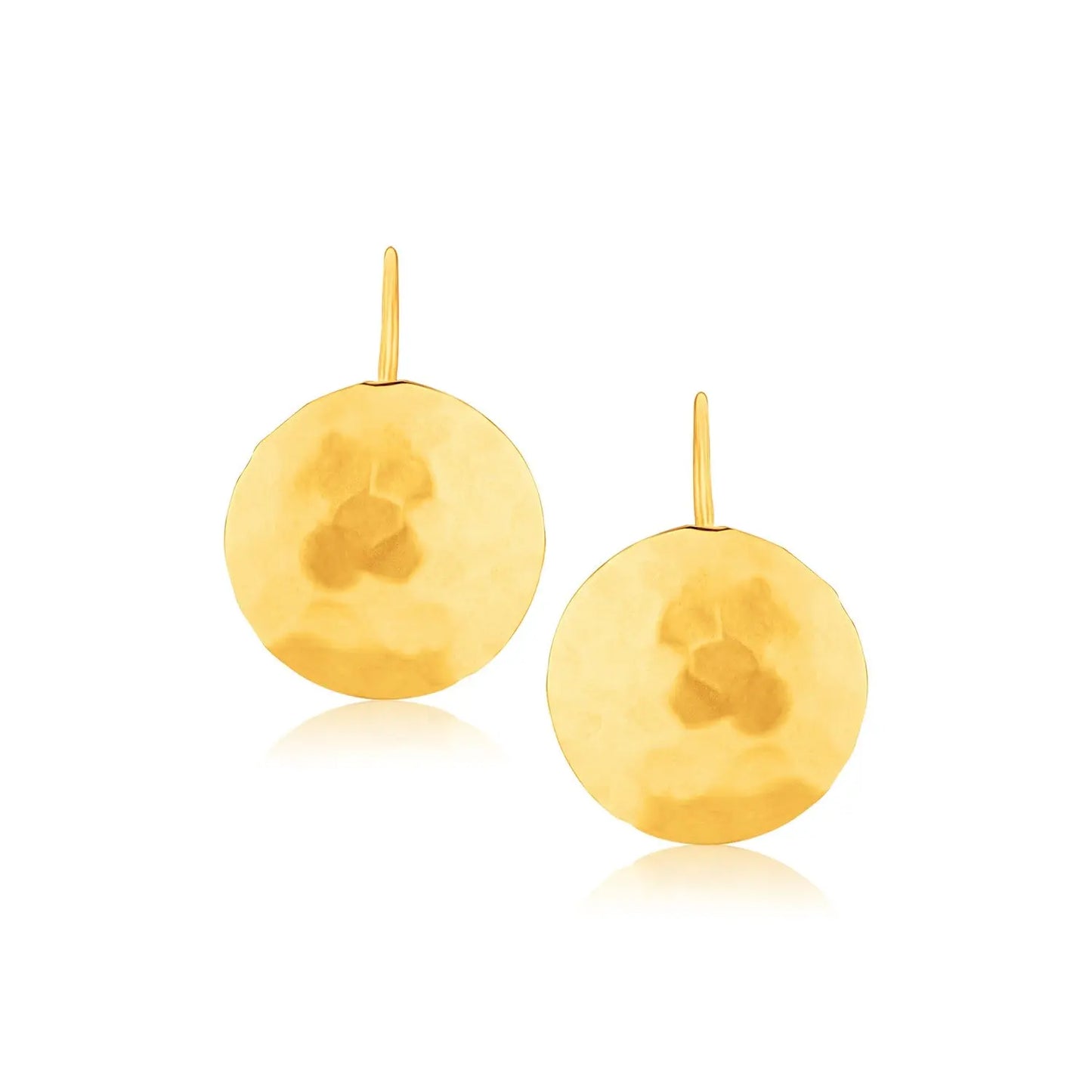 14k Yellow Gold Hammered Texture Disc Drop Earrings Medium RCJ