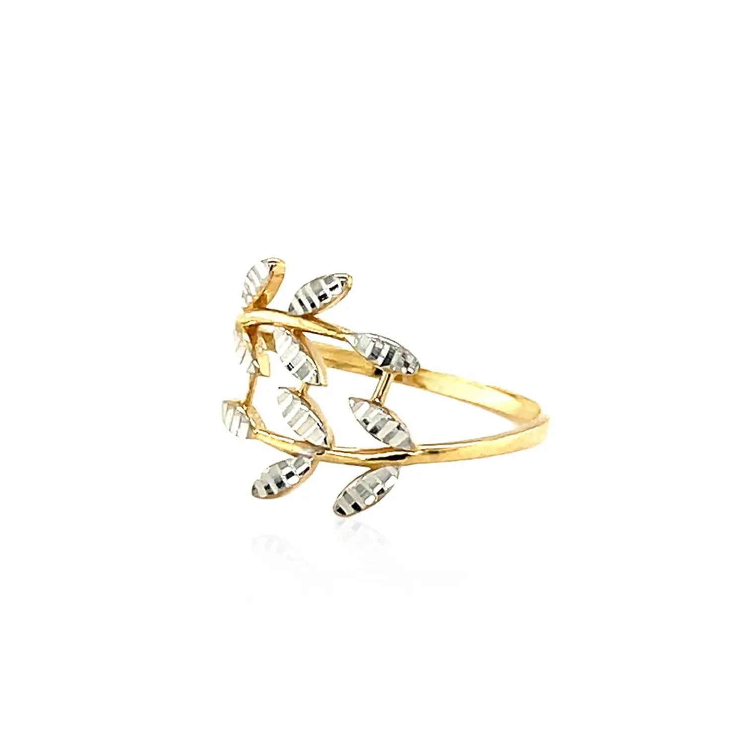 14k Two Tone Gold Crossover Ring with Textured Leaves(1.50 mm)Monde Trend