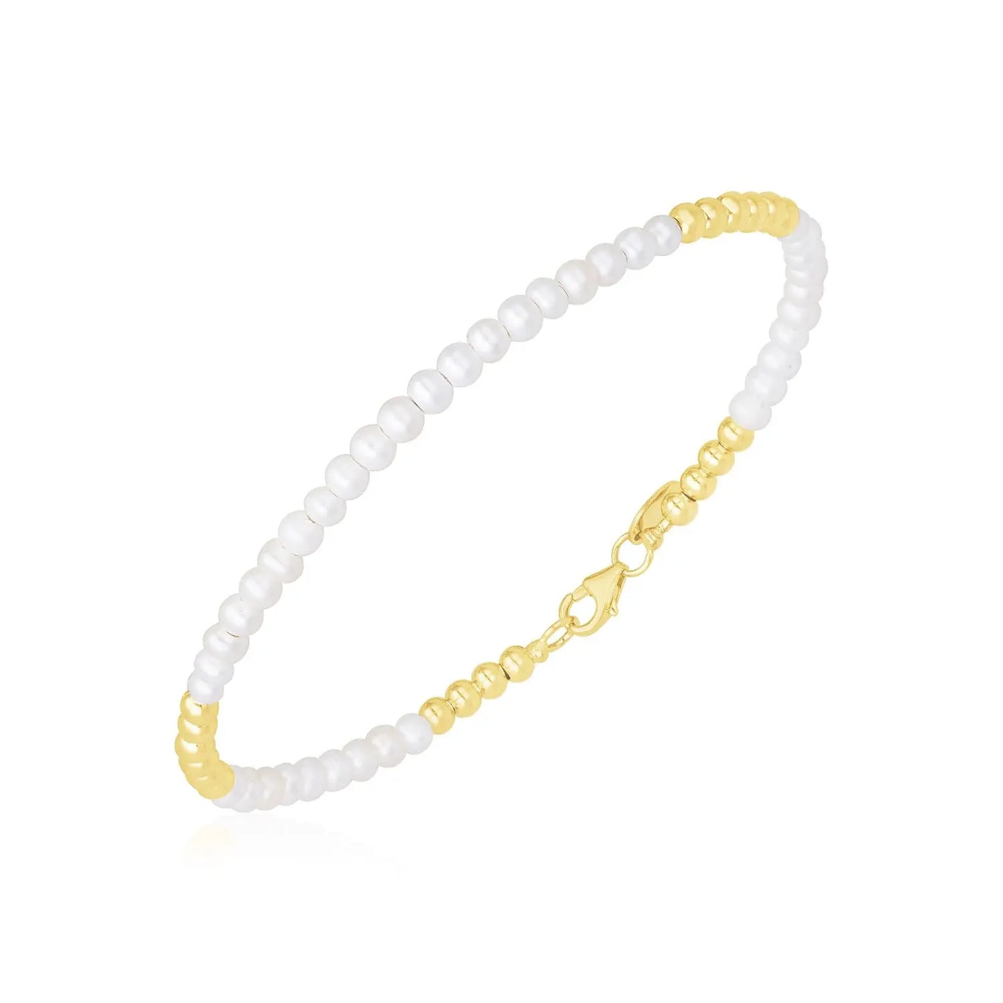 14k Yellow Gold High Polish Freshwater Pearl Pallina Bead Bracelet (2.00 mm) RCJ