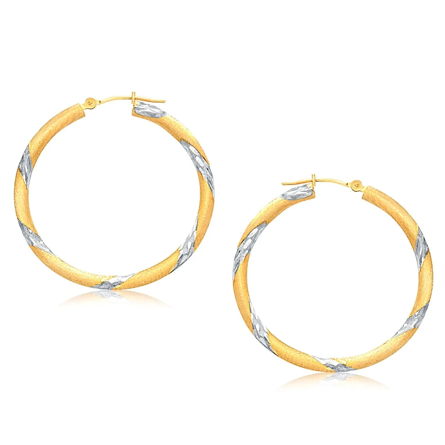 14k Two Tone Gold Polished Hoop Earrings (3x30mm)Monde Trend