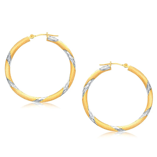 14k Two Tone Gold Polished Hoop Earrings (3x30mm)Monde Trend