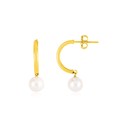 14k Yellow Gold Half Hoop Earrings with Pearls RCJ