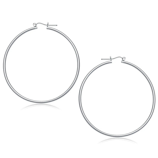 14k White Gold Polished Hoop Earrings (2x60mm) RCJ