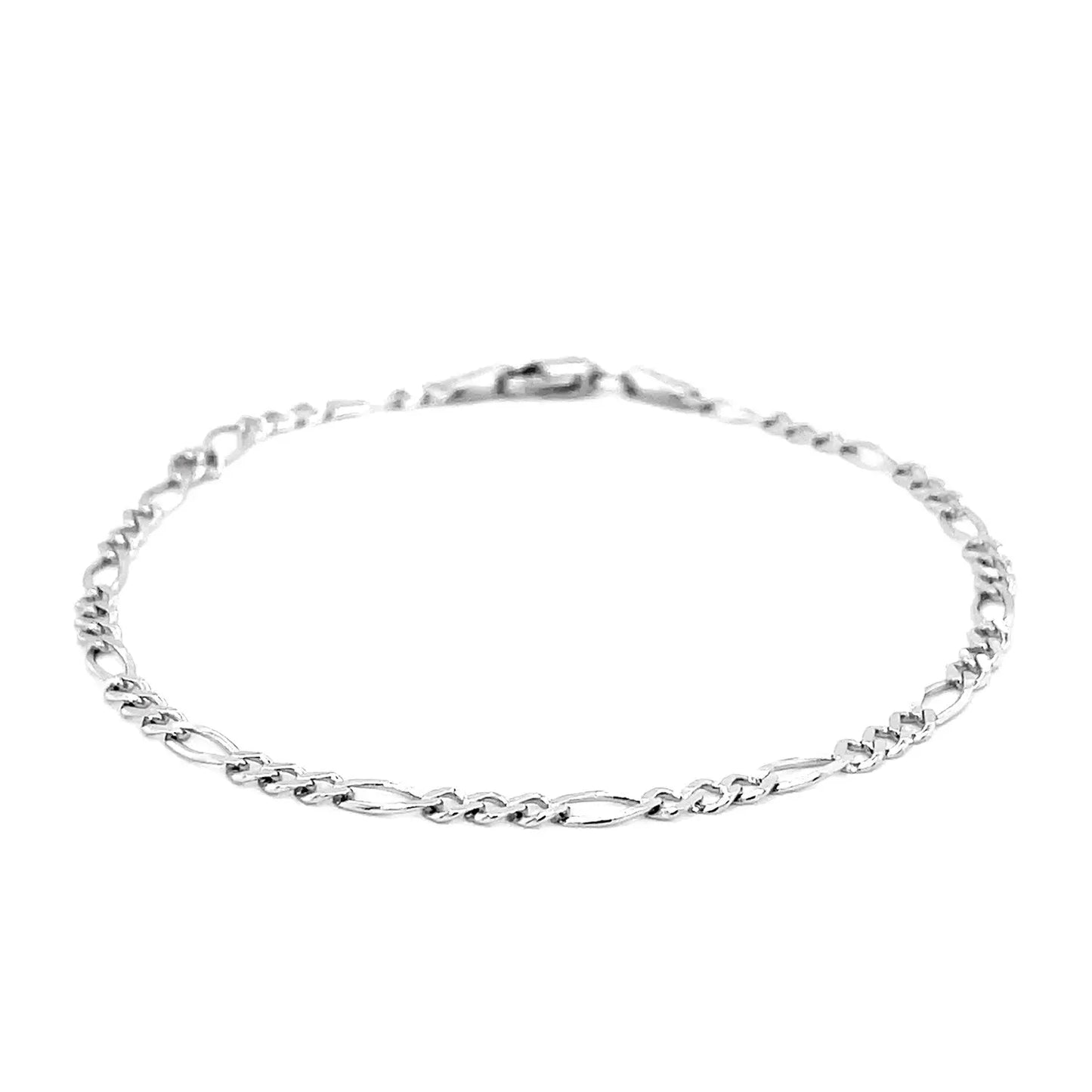 14k White Gold Solid Figaro Bracelet (2.60 mm) RCJ