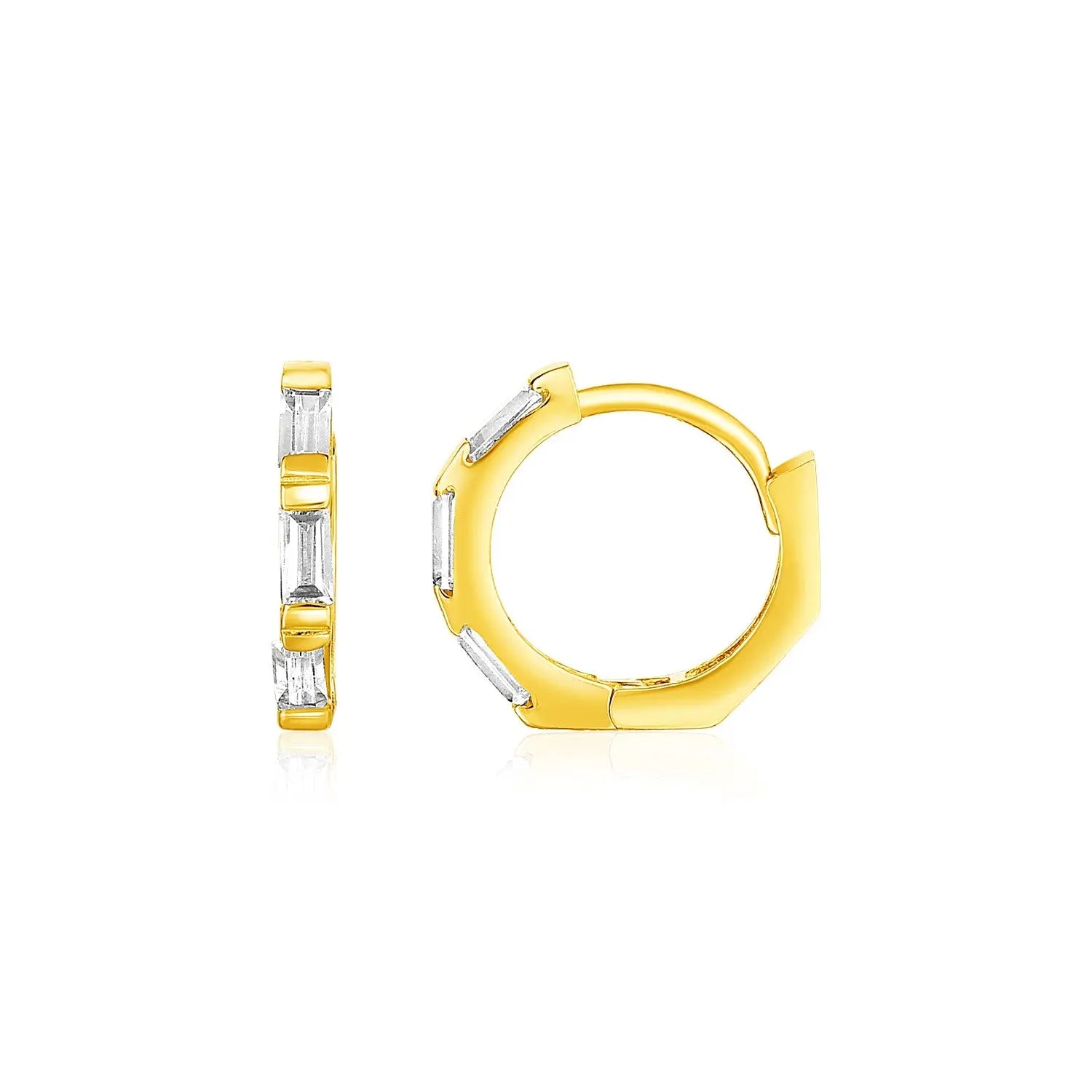 14k Yellow Gold Petite Octagonal Hoop Earrings with Cubic Zirconias RCJ