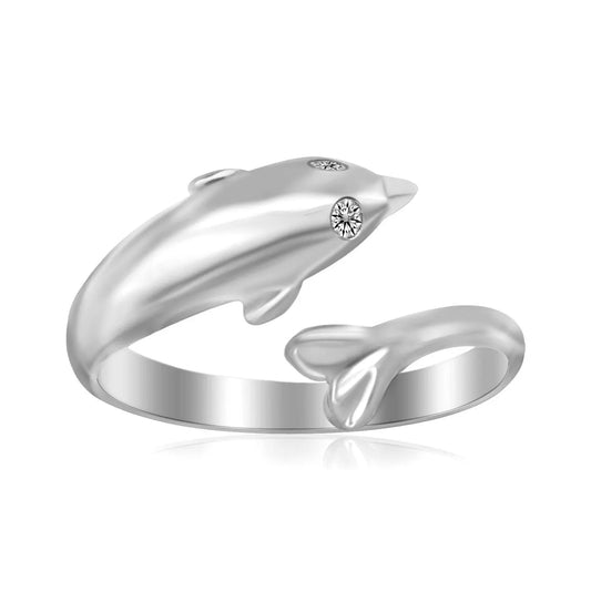 Sterling Silver Rhodium Plated Dolphin Design Polished Open Toe Ring RCJ