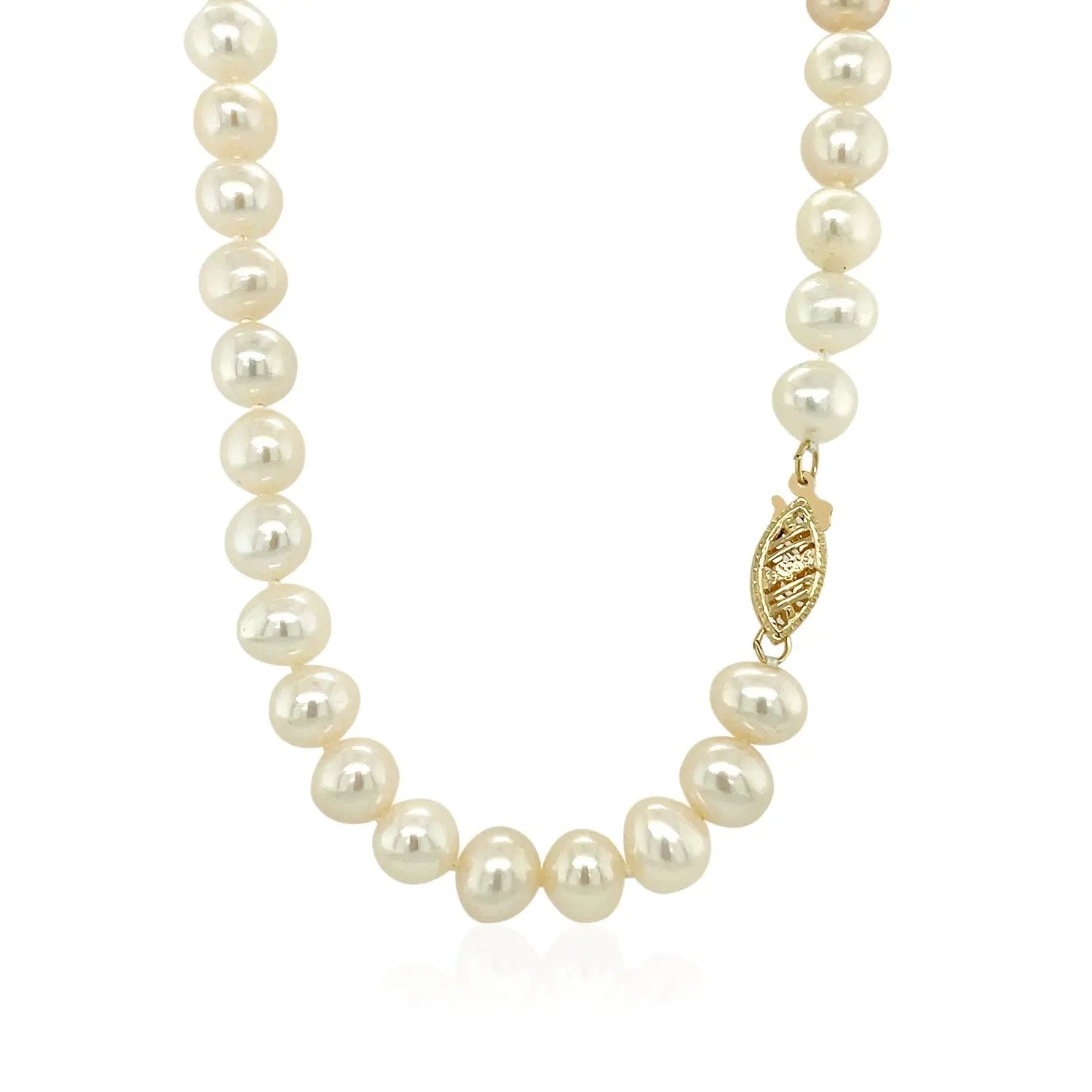 14k Yellow Gold Necklace with White Freshwater Cultured Pearls (6.0mm to 6.5mm) RCJ