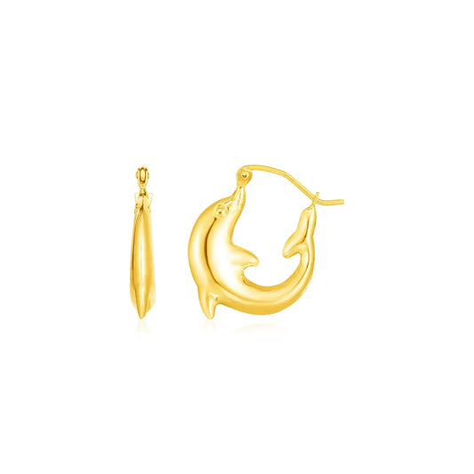 14K Yellow Gold Dolphin Hoop Earrings RCJ