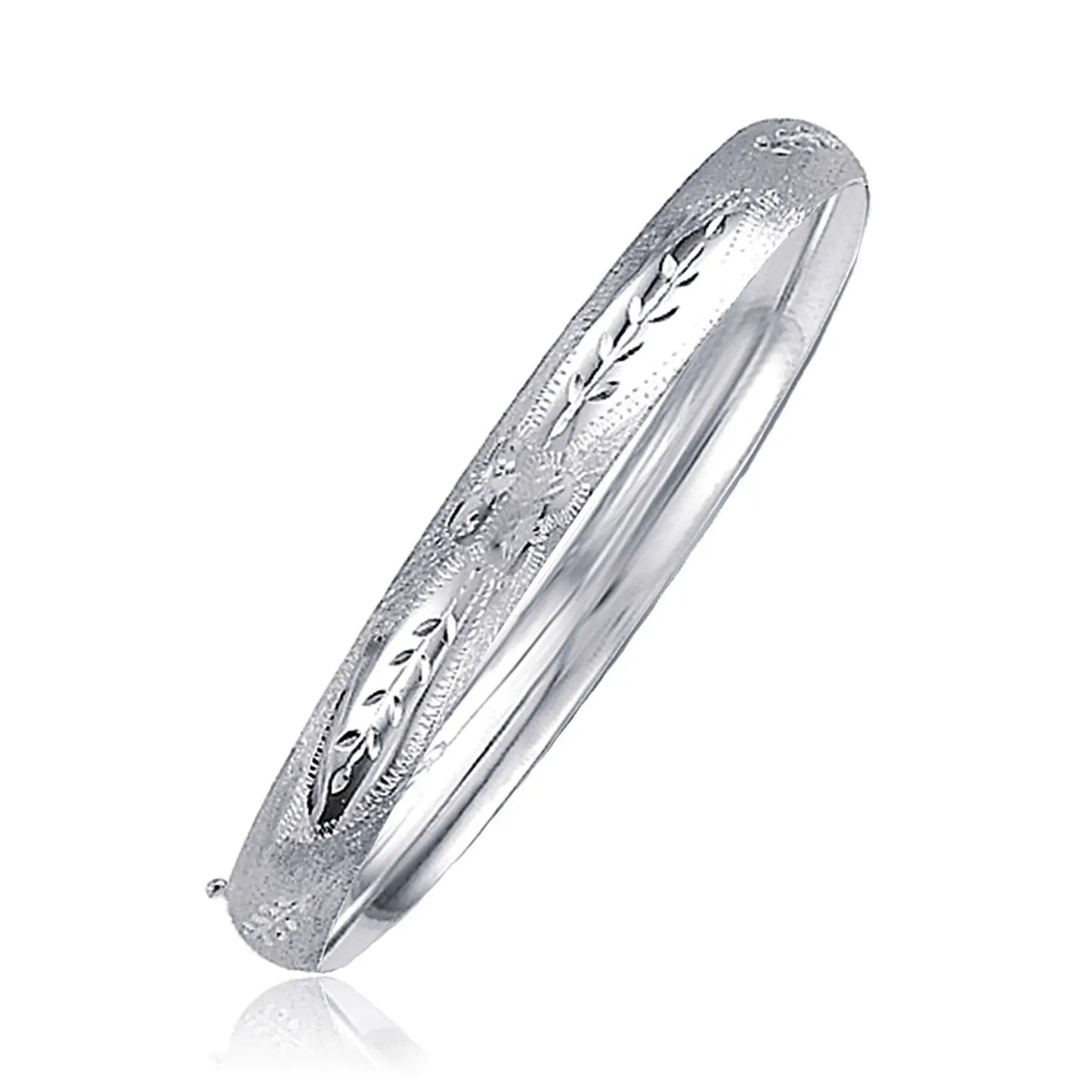 Classic Floral Carved Bangle in 14k White Gold (6.00 mm) RCJ