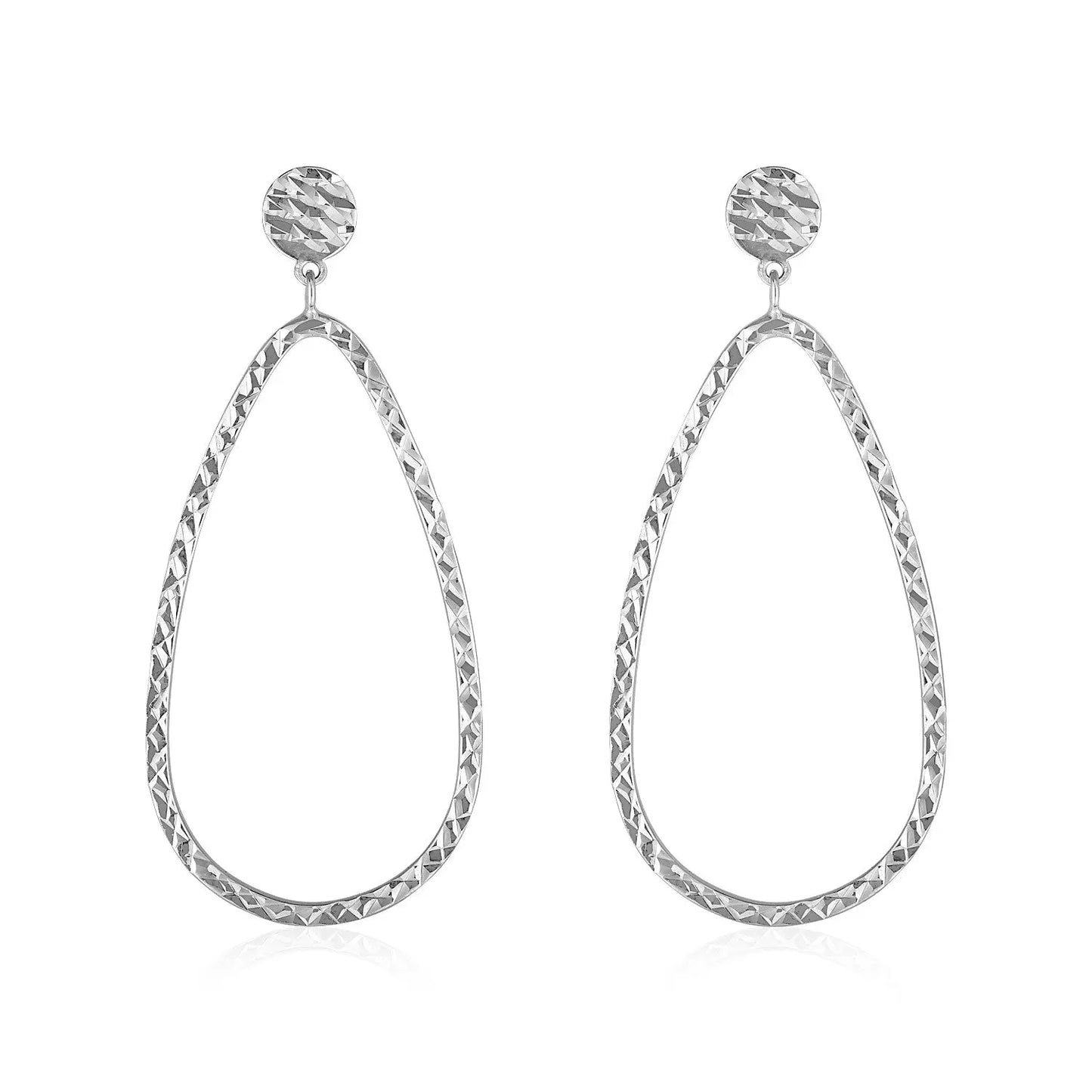 14k White Gold Textured Teardrop Motif Post Earrings RCJ