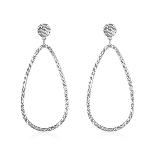 14k White Gold Textured Teardrop Motif Post Earrings RCJ