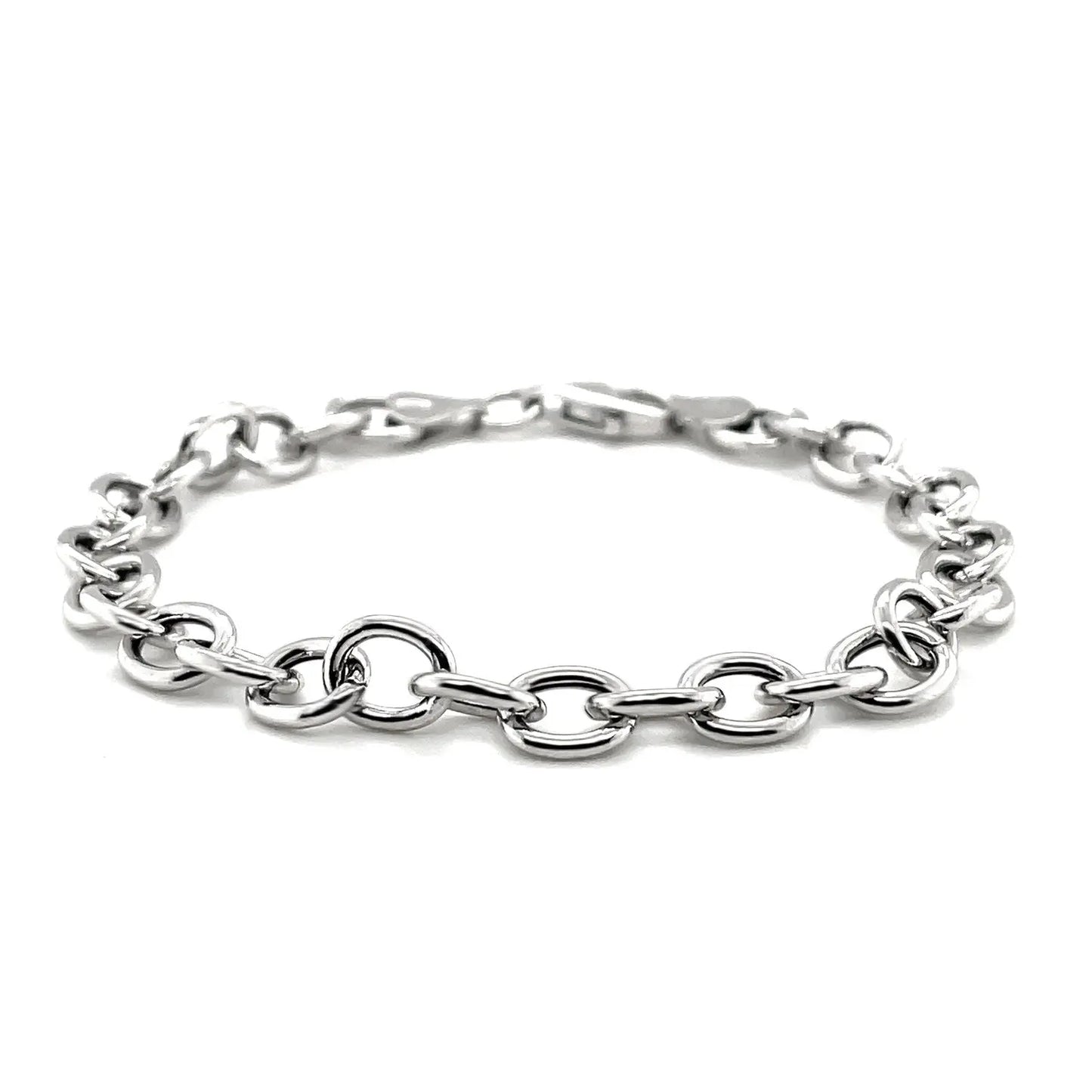 Sterling Silver Rhodium Plated Fancy Charm Bracelet (6.70 mm) RCJ