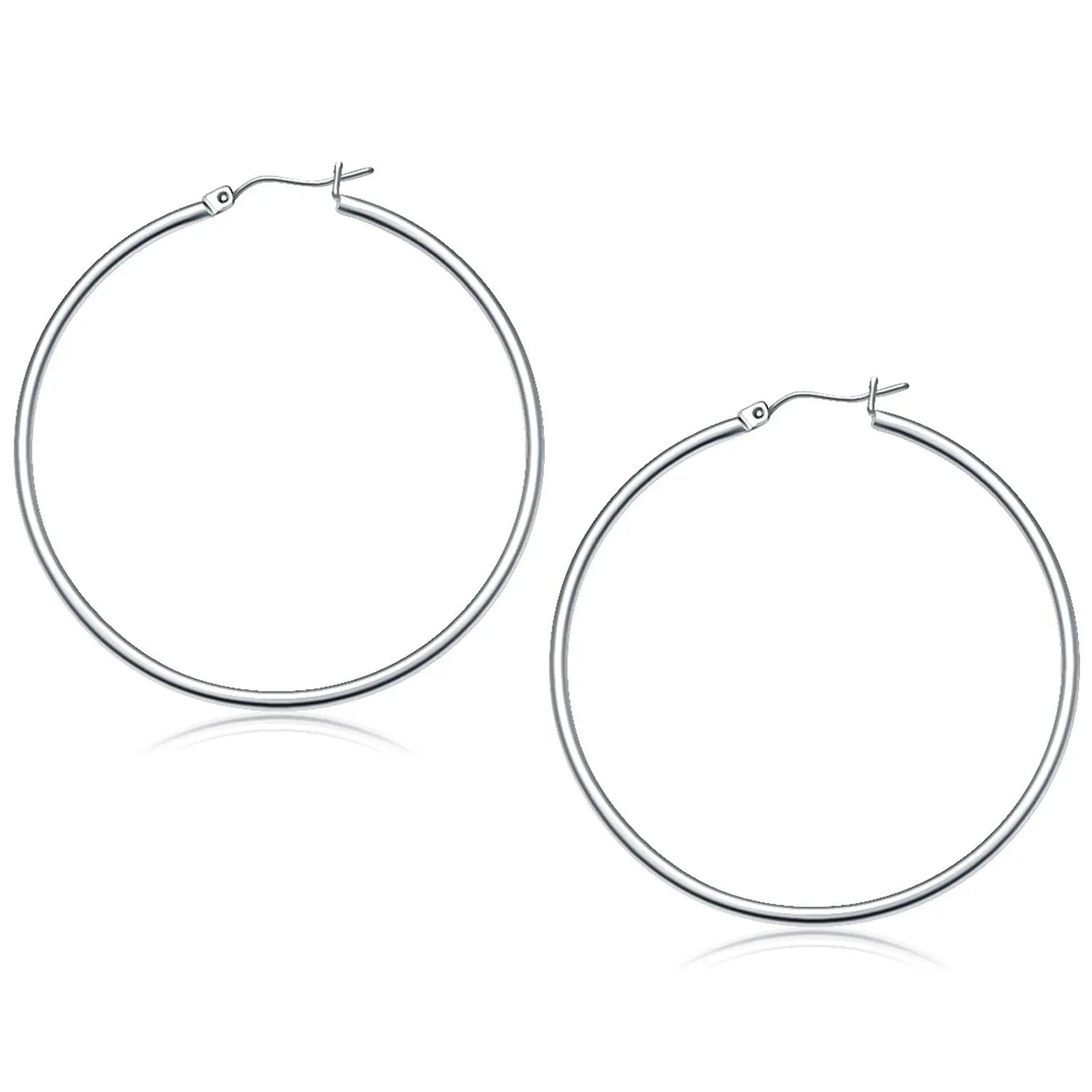 14k White Gold Polished Hoop Earrings (2x50 mm) RCJ