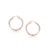 14k Rose Gold Fancy Diamond Cut Hoop Earrings(3x25mm)Monde Trend