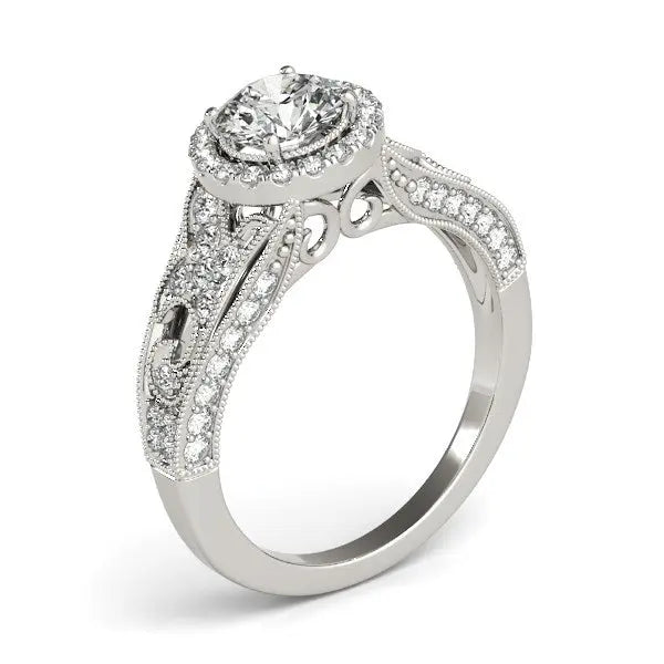 14k White Gold Diamond Engagement Ring with Baroque Shank Design (1 1/8 cttw)Monde Trend