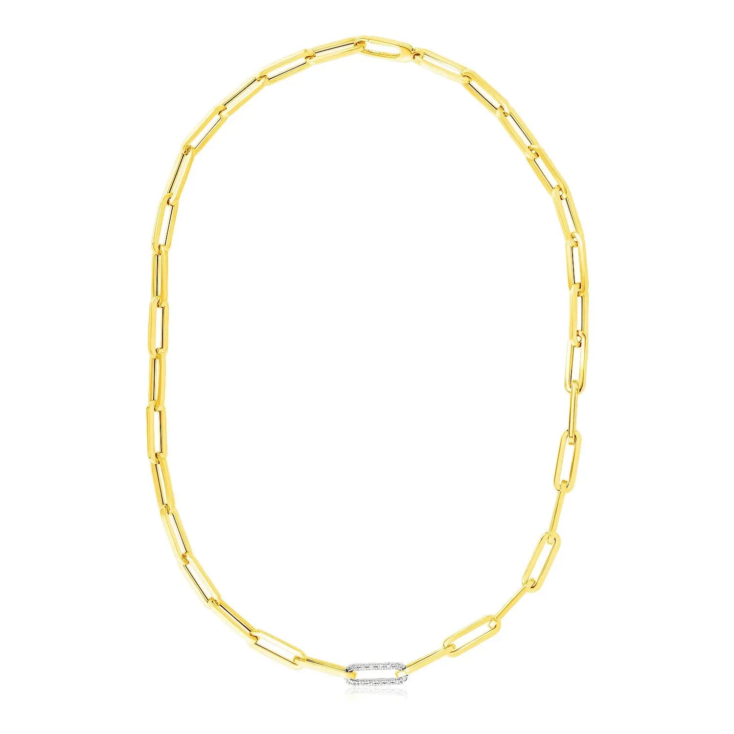 14k Yellow Gold Paperclip Chain Necklace with Diamond Link RCJ