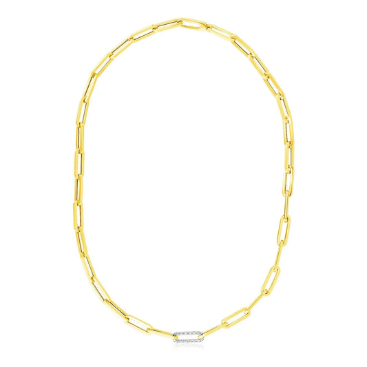 14k Yellow Gold Paperclip Chain Necklace with Diamond Link RCJ