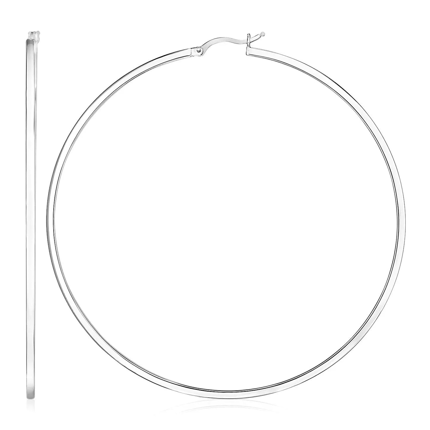 Sterling Silver Large Rectangular Profile Polished Hoop Earrings(75mm) RCJ