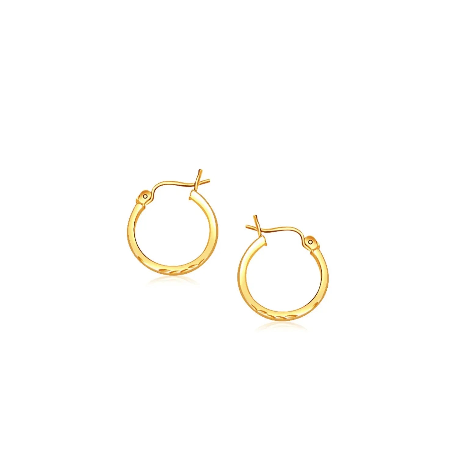 14k Yellow Gold Slender Hoop Earring with Diamond-Cut Finish (2x15mm) RCJ