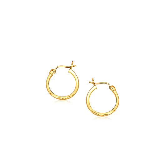 14k Yellow Gold Slender Hoop Earring with Diamond-Cut Finish (2x15mm) RCJ