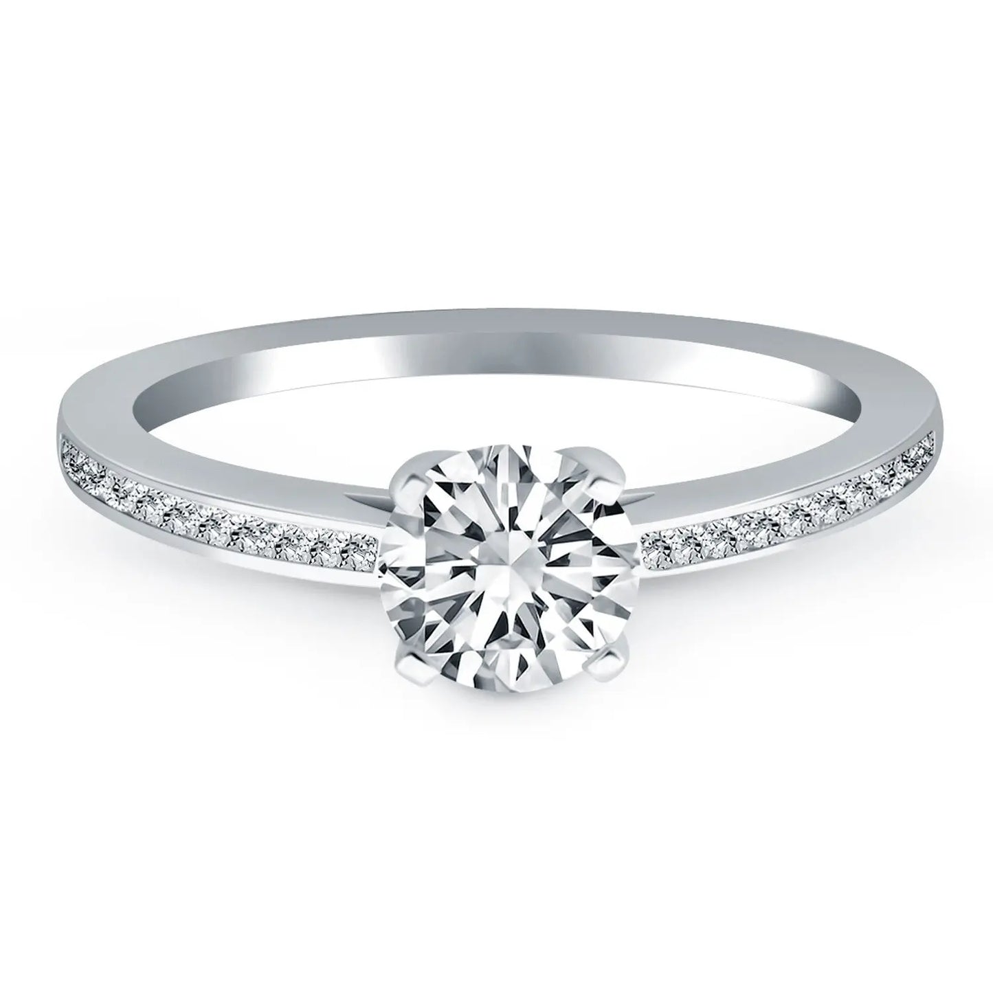 14k White Gold Channel Set Cathedral Engagement RingMonde Trend