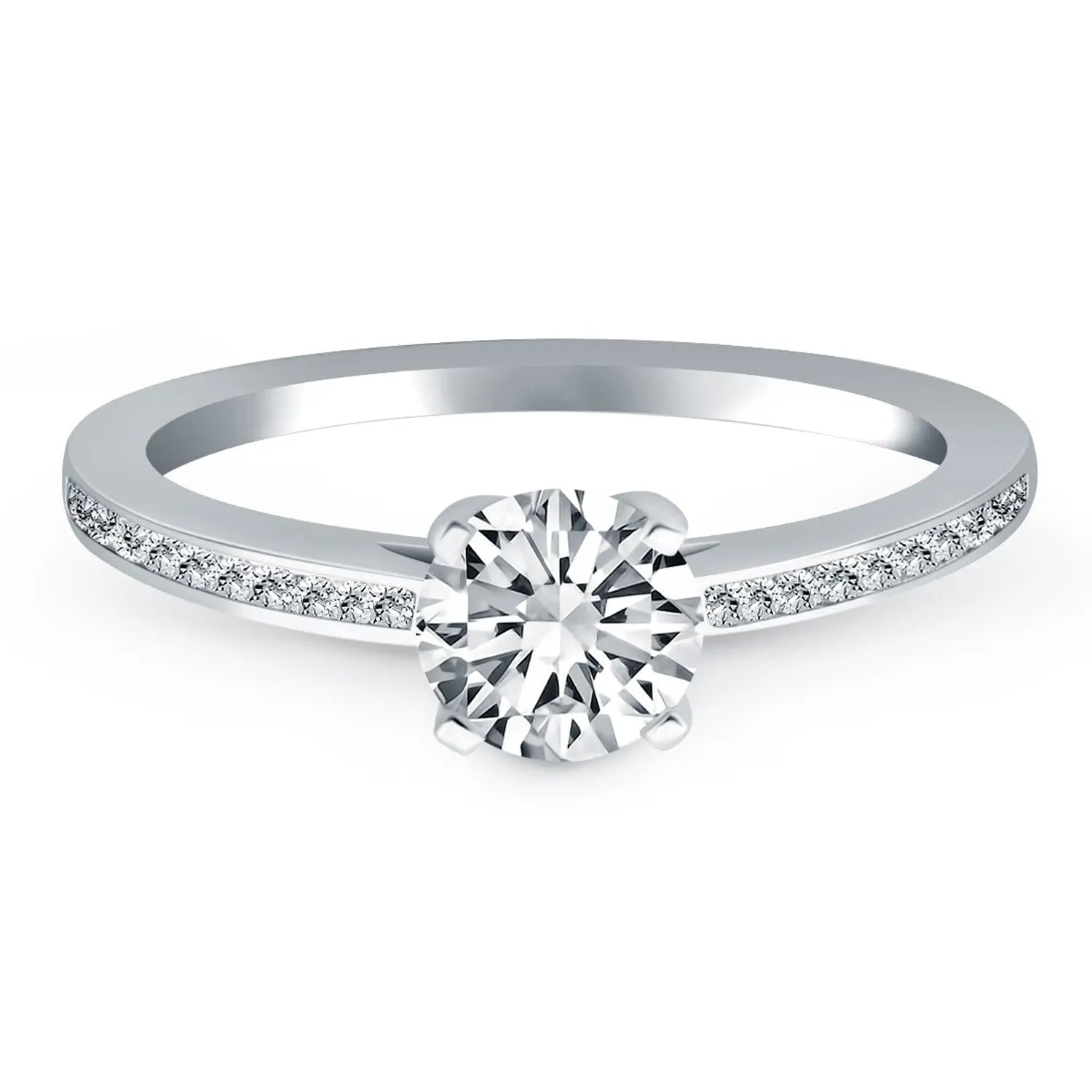 14k White Gold Channel Set Cathedral Engagement RingMonde Trend