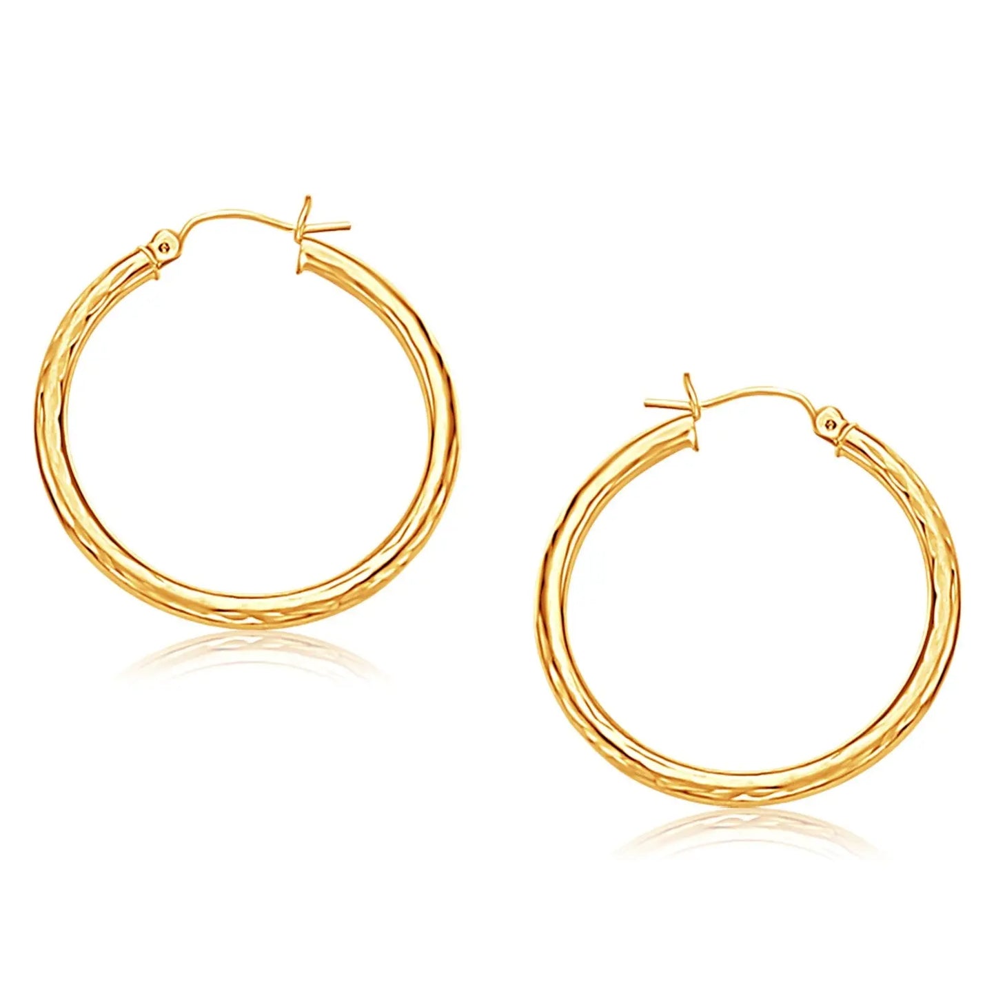 14k Yellow Gold Hoop Earring with Diamond-Cut Finish (3x30mm) RCJ