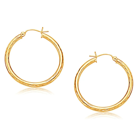 14k Yellow Gold Hoop Earring with Diamond-Cut Finish (3x30mm) RCJ